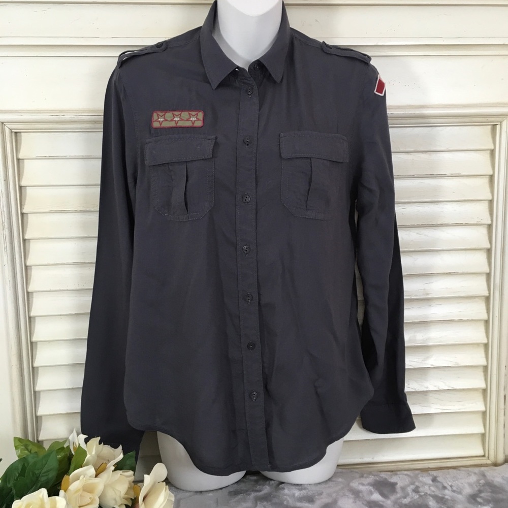 American Eagle Button Front Shirt Patches Size  XS